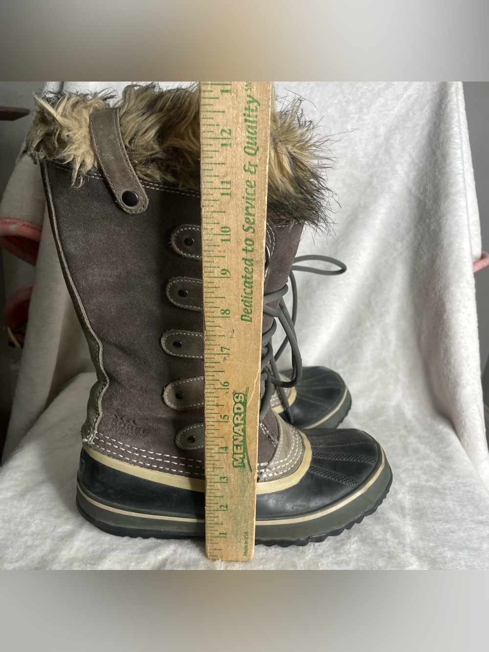 SOREL Joan Of Arctic Women's Boots 7 Gray Suede Waterproof Snow Faux Fur FLAWS - Picture 7 of 9